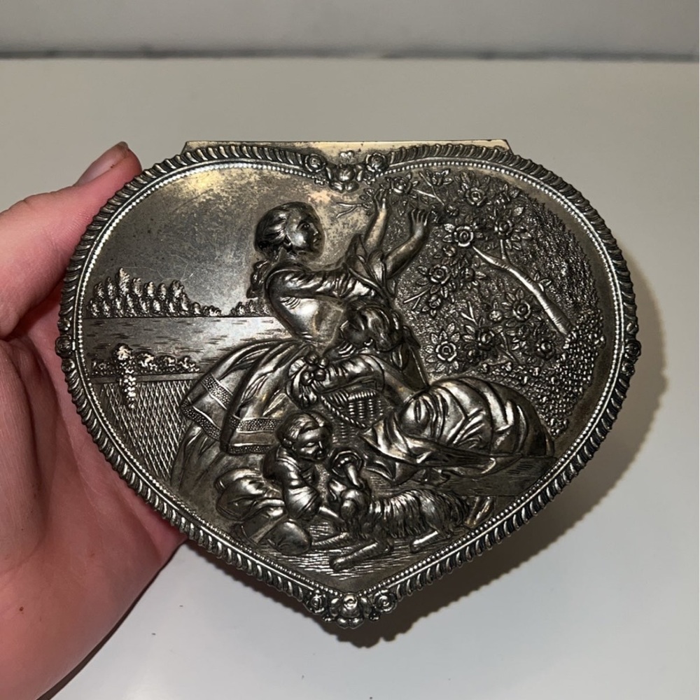 Vintage pewter jewelry box